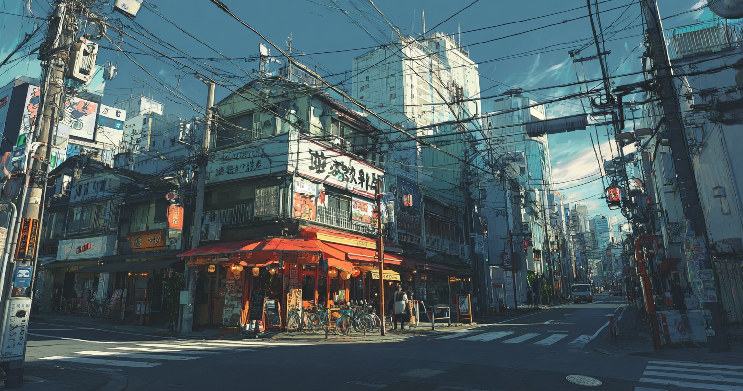 Tokyo street scene showing the contrast between busy and empty moments