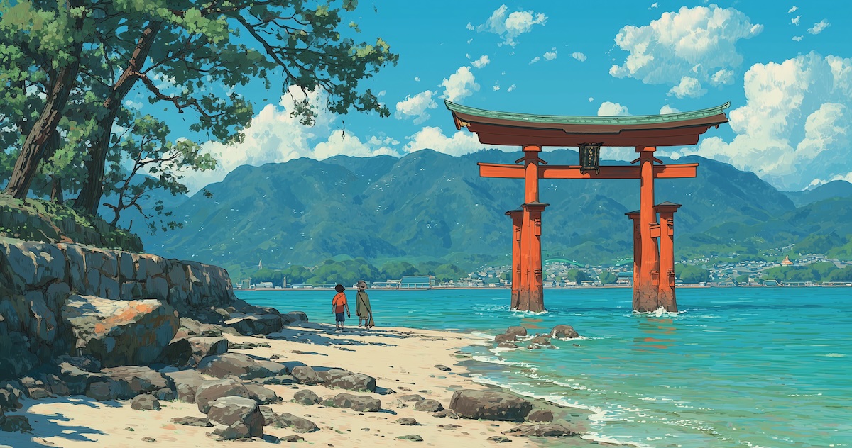 Miyajima torii gate with Ponyo overlay