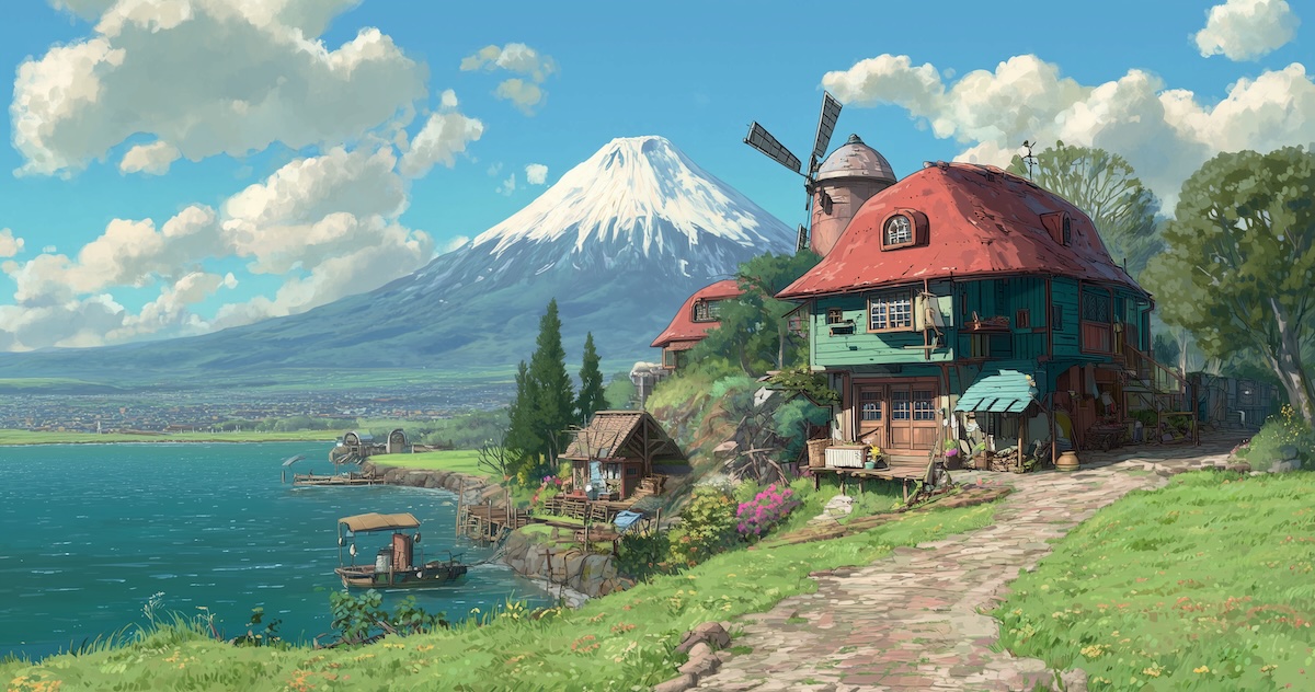 Whimsical Ghibli-style map of Japan highlighting key destinations